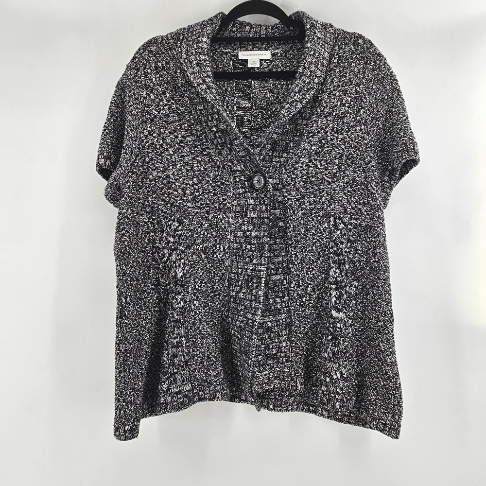 Christopher & Banks Black White Chunky Knit Short Sleeve Sweater XL Office Cozy